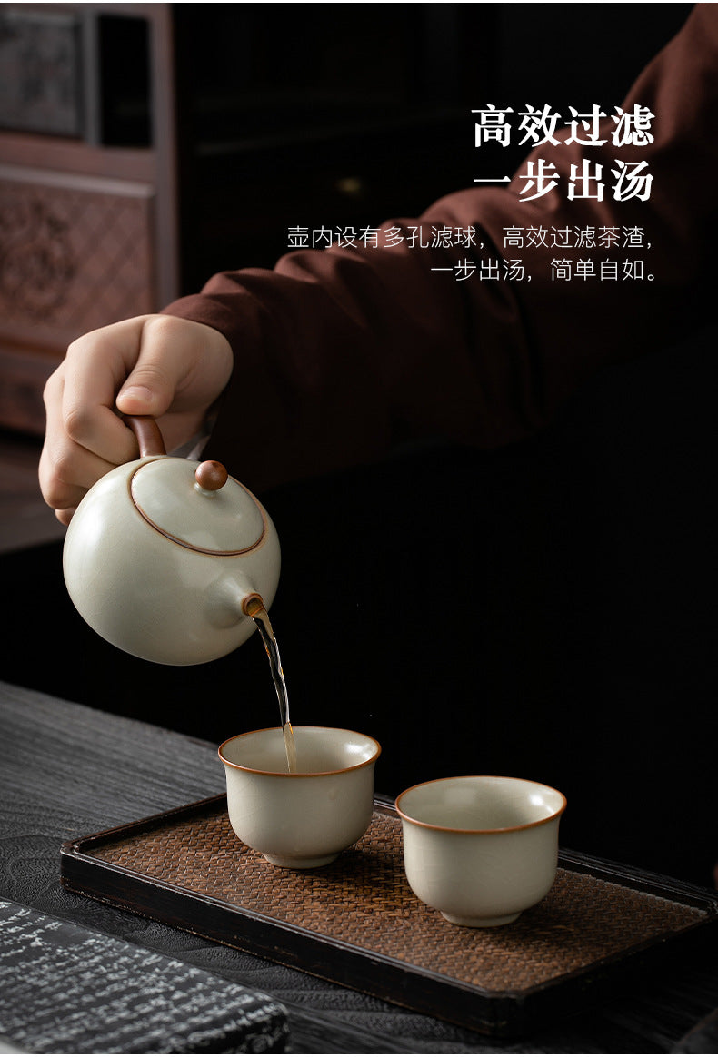 米黄汝窯西施ポット単体茶壺陶器家庭用小型亀裂可養汝磁器茶器功夫茶具