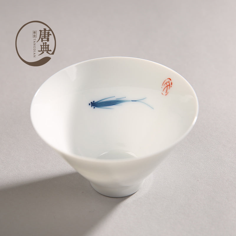 景徳鎮の螺纹の手描き茶杯、陶器の薄焼き功夫用の飲茶用の白磁の茶碗、普洱茶用の音が鳴るカップ