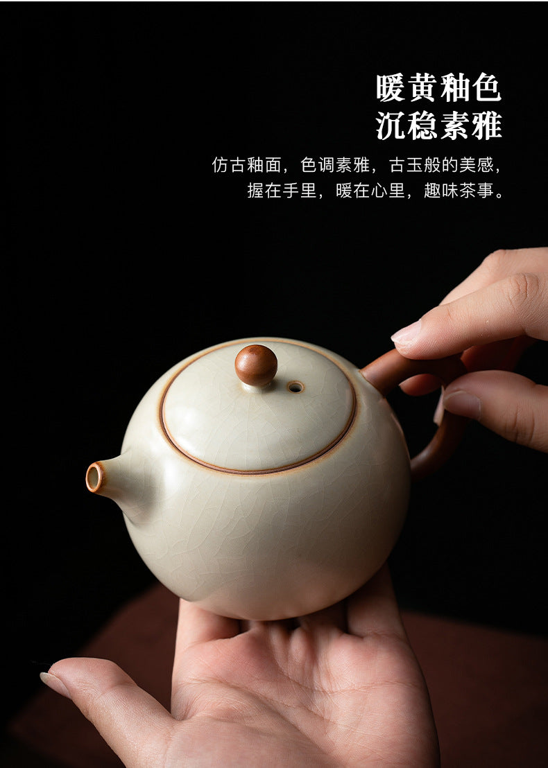米黄汝窯西施ポット単体茶壺陶器家庭用小型亀裂可養汝磁器茶器功夫茶具