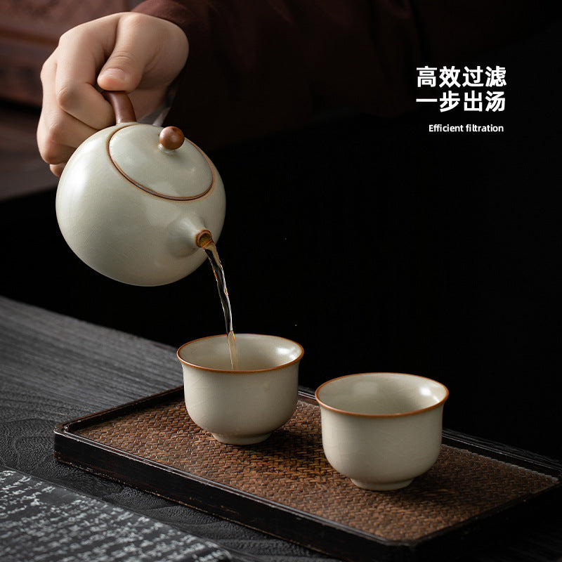 米黄汝窯西施ポット単体茶壺陶器家庭用小型亀裂可養汝磁器茶器功夫茶具