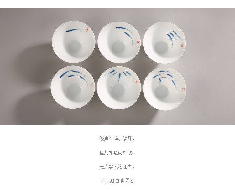 景徳鎮の螺纹の手描き茶杯、陶器の薄焼き功夫用の飲茶用の白磁の茶碗、普洱茶用の音が鳴るカップ