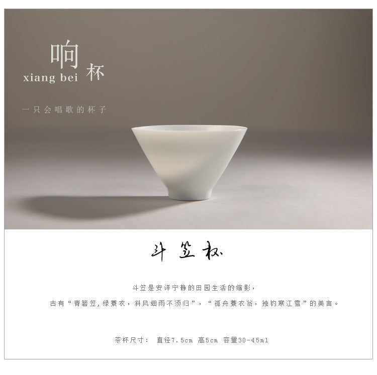 景徳鎮の螺纹の手描き茶杯、陶器の薄焼き功夫用の飲茶用の白磁の茶碗、普洱茶用の音が鳴るカップ