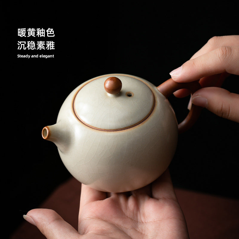 米黄汝窯西施ポット単体茶壺陶器家庭用小型亀裂可養汝磁器茶器功夫茶具