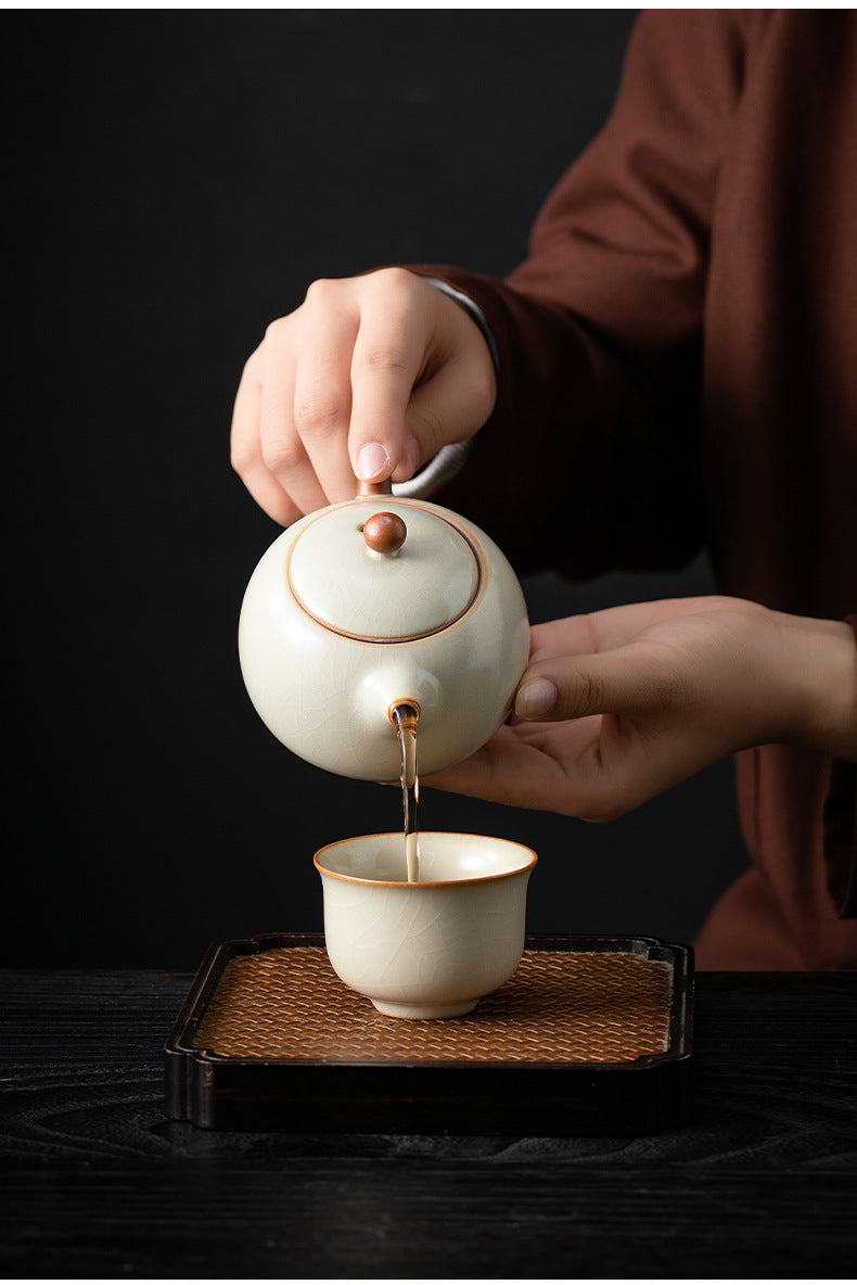 米黄汝窯西施ポット単体茶壺陶器家庭用小型亀裂可養汝磁器茶器功夫茶具