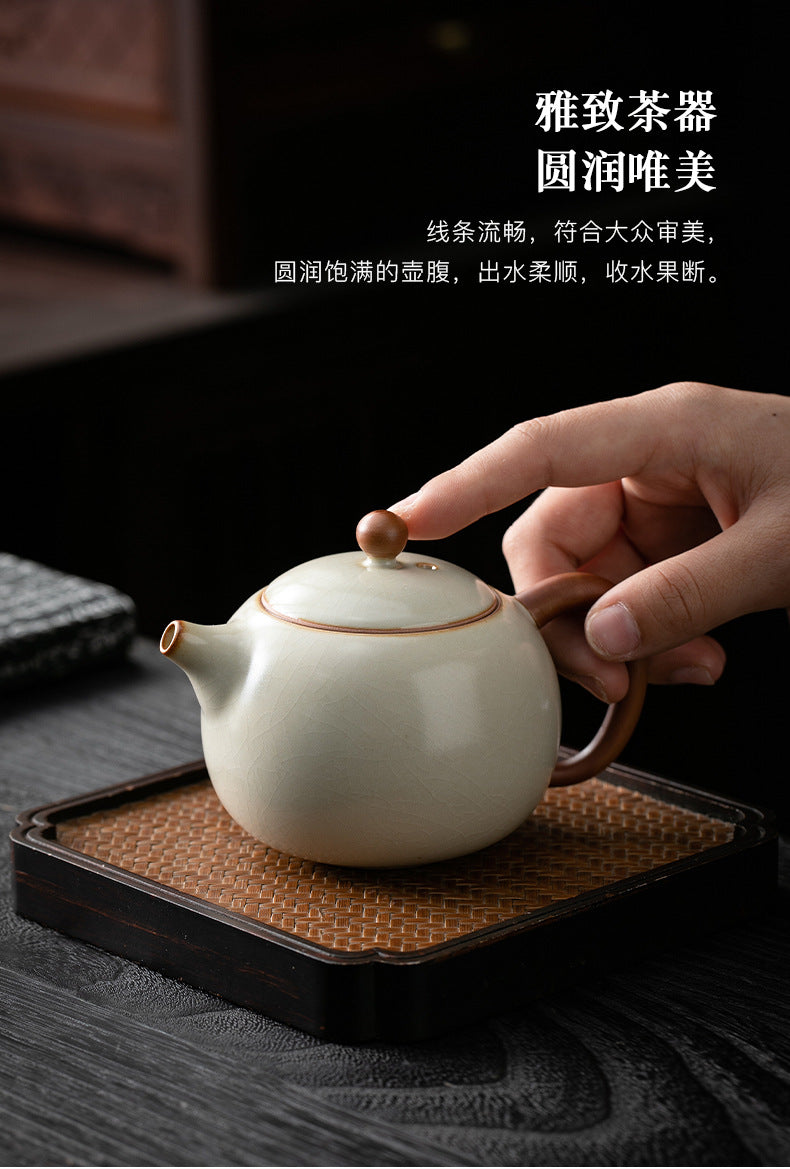 米黄汝窯西施ポット単体茶壺陶器家庭用小型亀裂可養汝磁器茶器功夫茶具