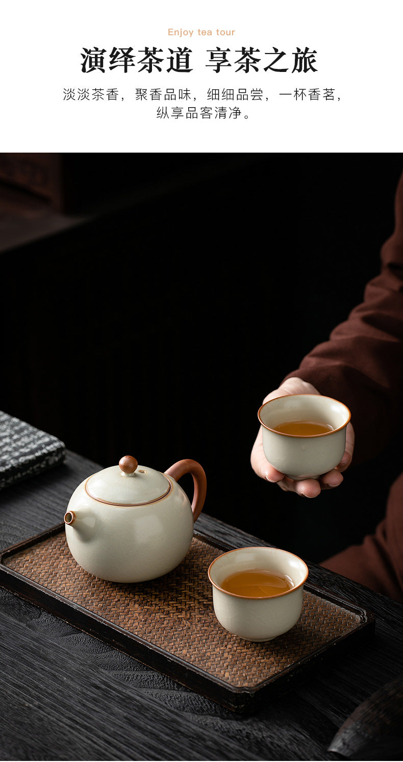 米黄汝窯西施ポット単体茶壺陶器家庭用小型亀裂可養汝磁器茶器功夫茶具