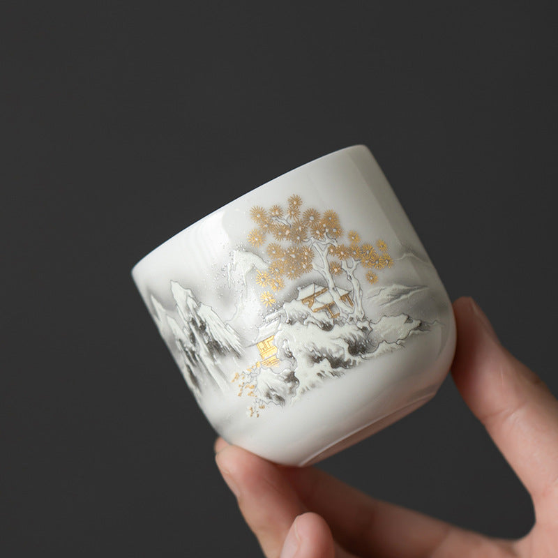 羊脂玉の瓷製の主人用カップ、単カップ、茶カップ、功夫茶具、家庭用の個人専用、茶器、陶器の大きな茶碗